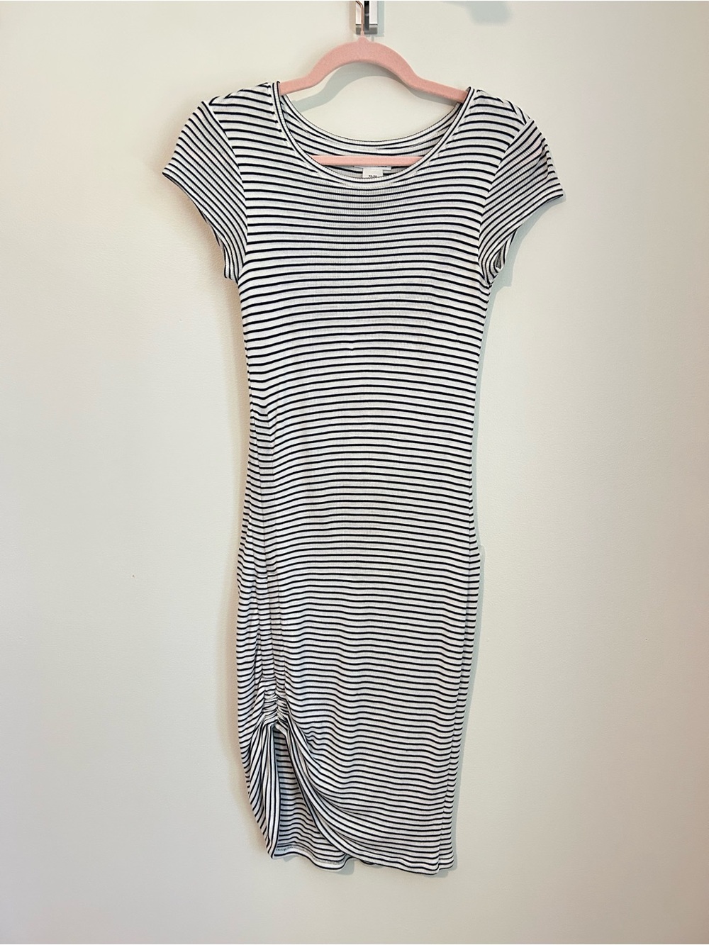 Club Monaco Striped White and Navy Short-Sleeve Midi Dress, Size Extra Small